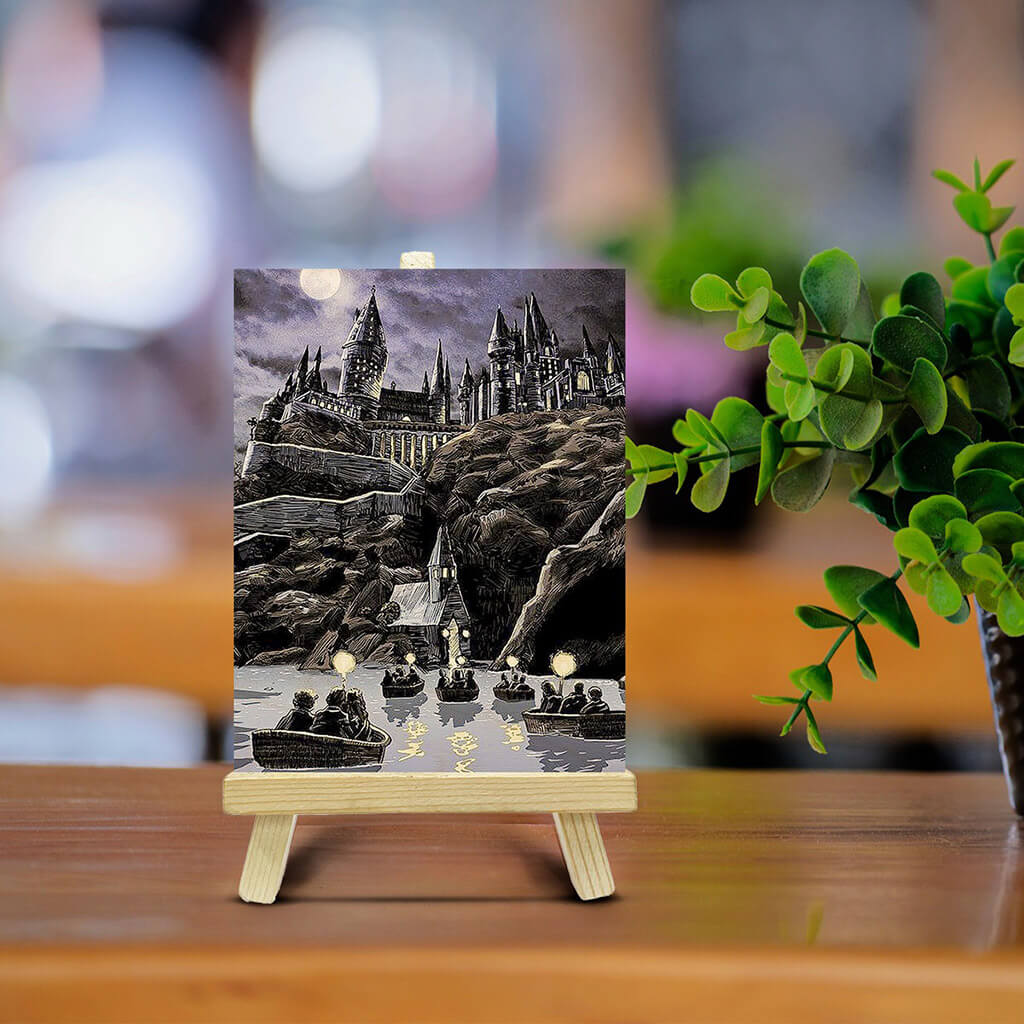 Hogwarts Wooden Print With Easel Stand