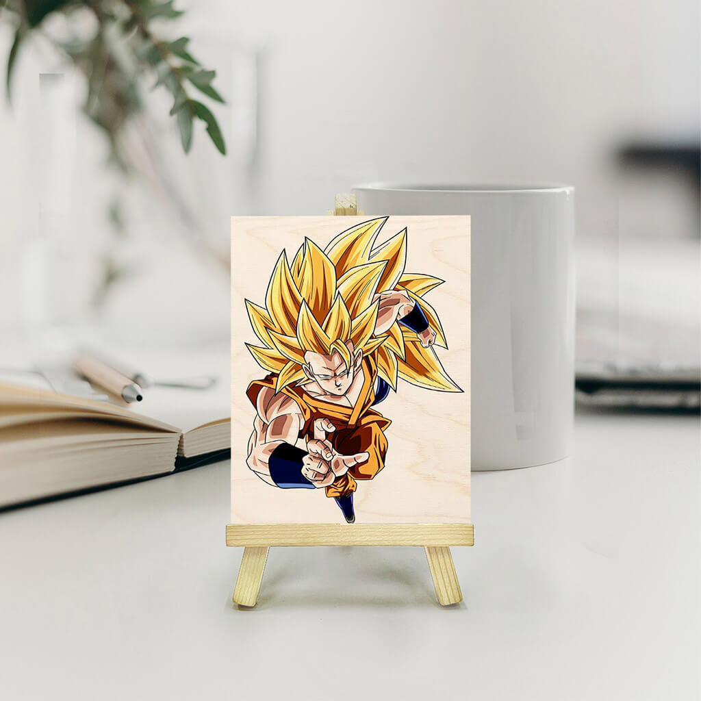 Goku Wooden Print With Easel Stand