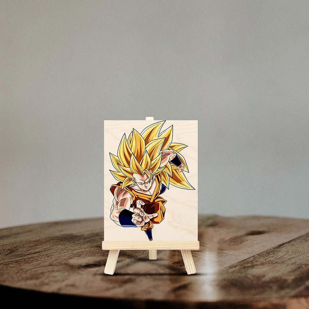 Goku Wooden Print With Easel Stand