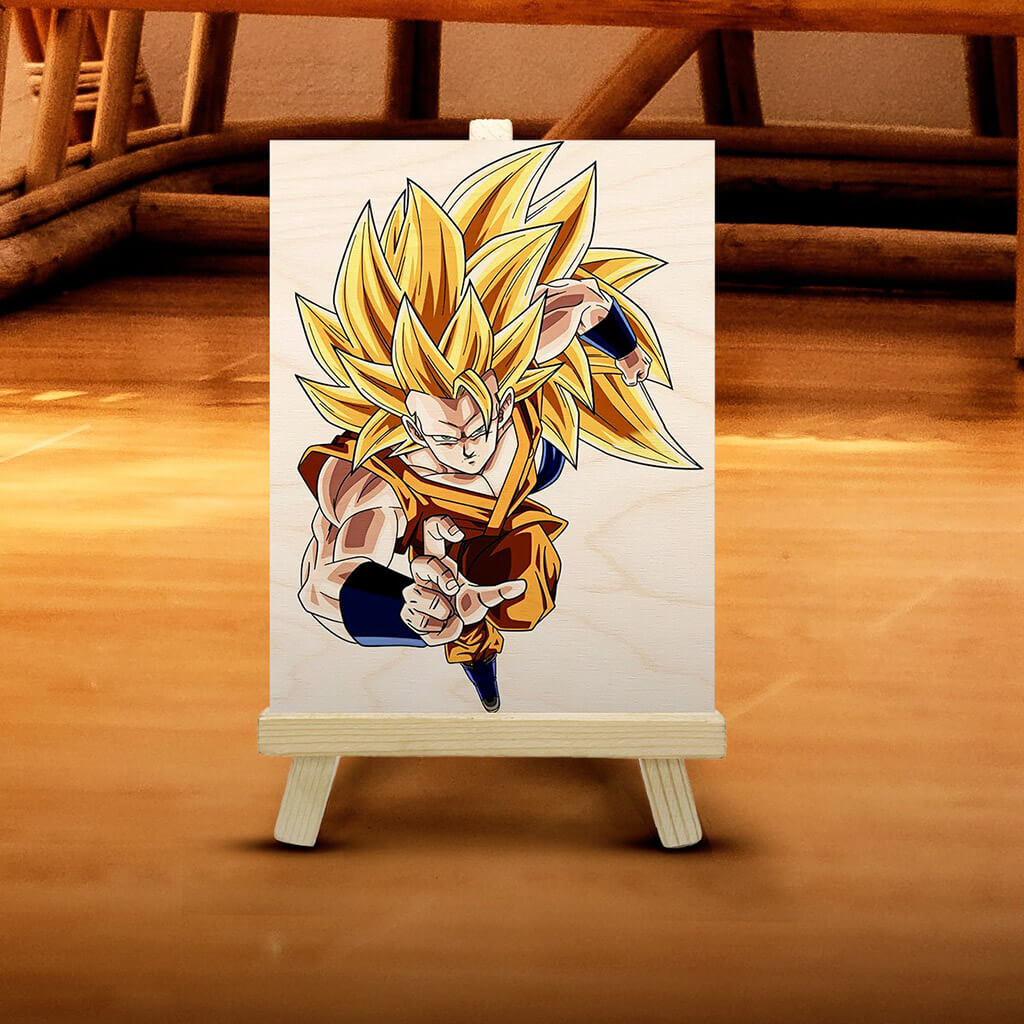 Goku Wooden Print With Easel Stand