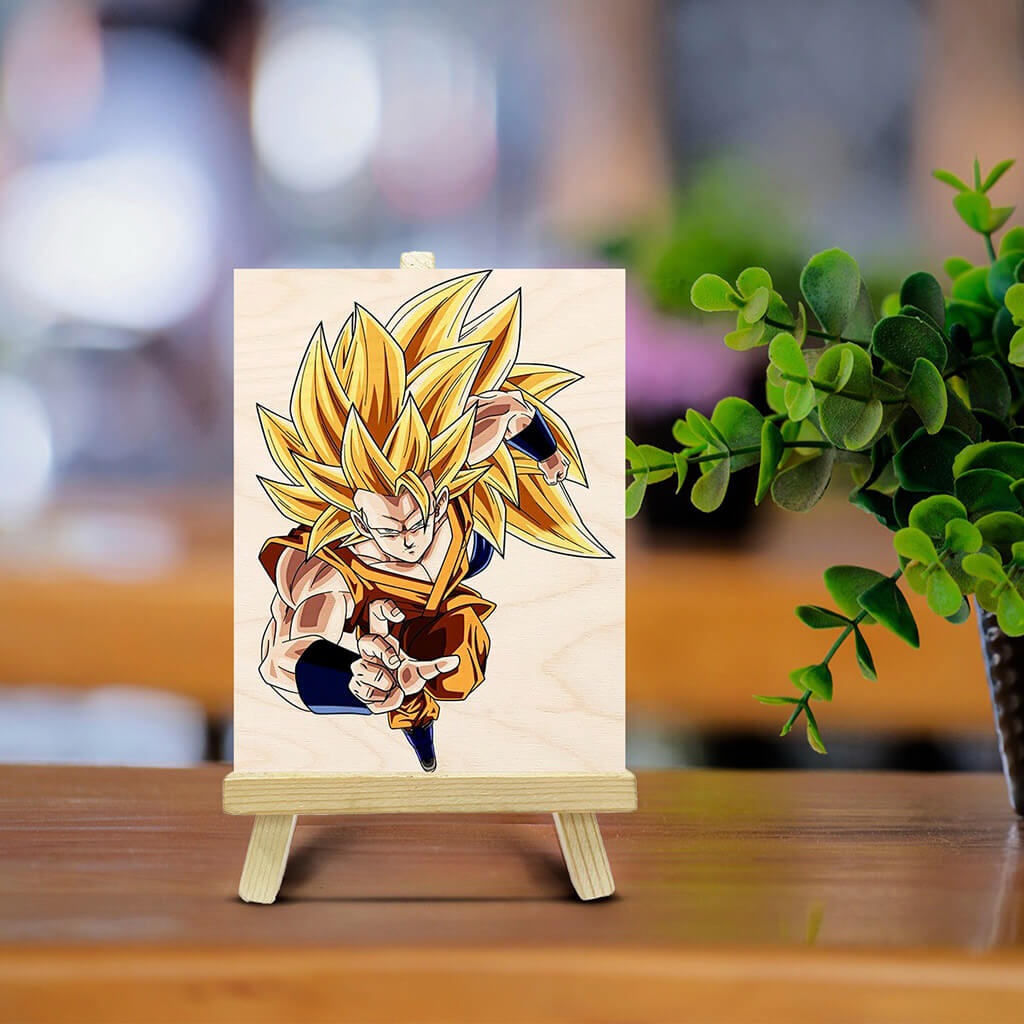 Goku Wooden Print With Easel Stand