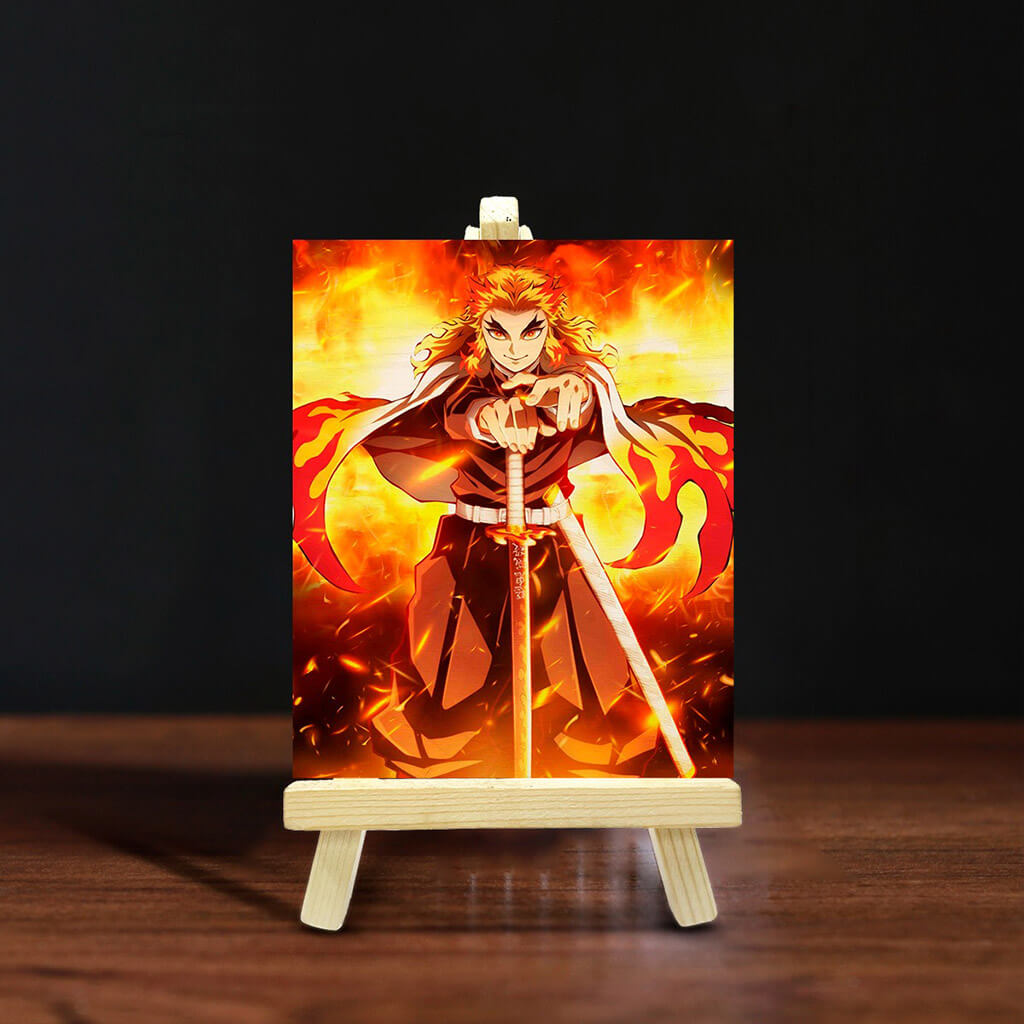 Kyojuro Rengoku Wooden Print With Easel Stand