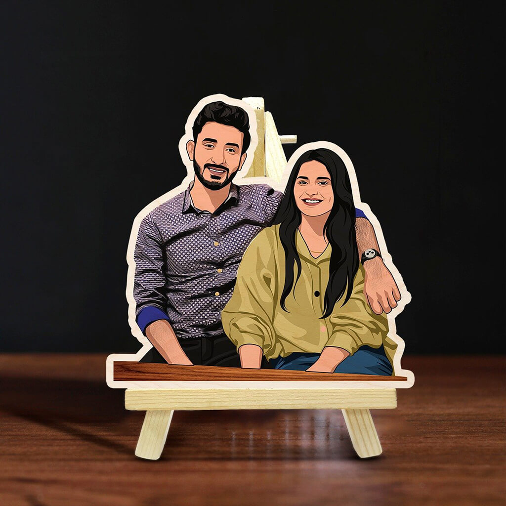 Personalized Caricature Wooden Print With Easel | COD Not Available