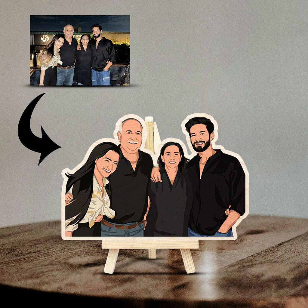 Personalized Caricature Wooden Print With Easel | COD Not Available