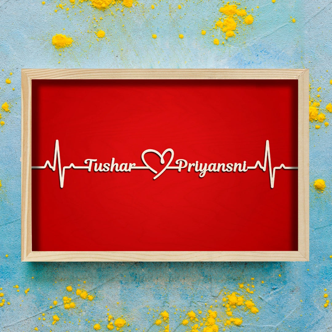 Personalized Couple Name Heartbeat Wooden Frame