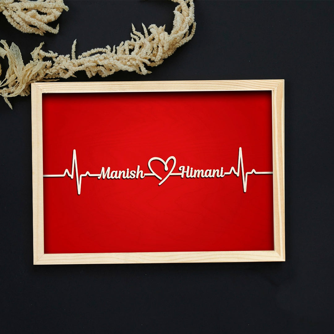 Personalized Couple Name Heartbeat Wooden Frame