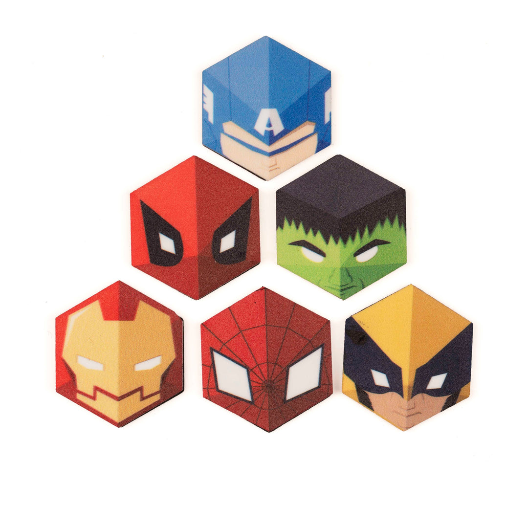 Wooden Superhero Mini Fridge Magnets - Set of 6