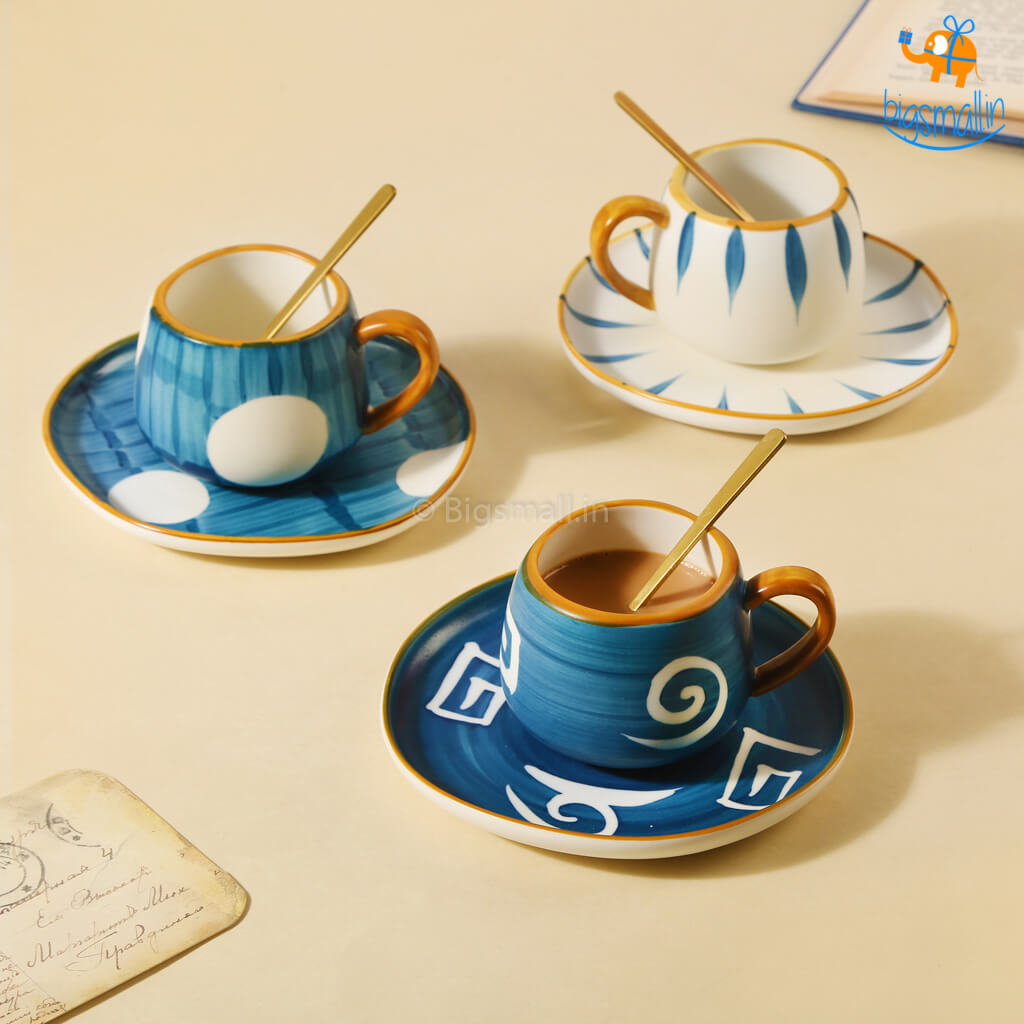 Shibori Printed Tea Cup With Saucer & Spoon