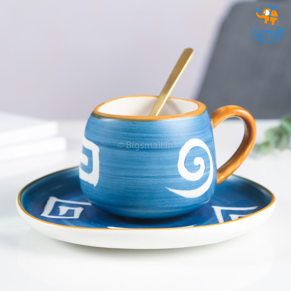 Shibori Printed Tea Cup With Saucer & Spoon
