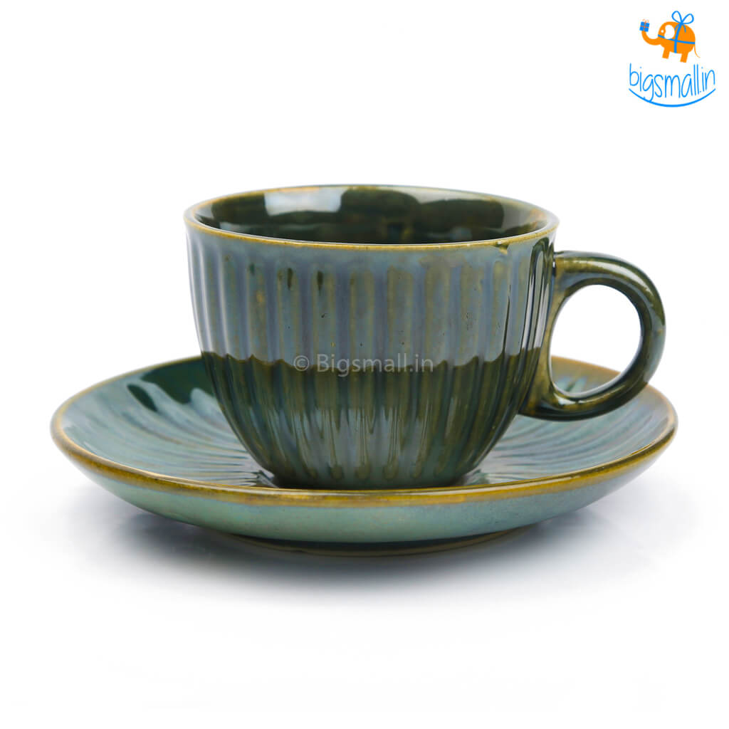 Glazed Ceramic Tea Cup with Saucer