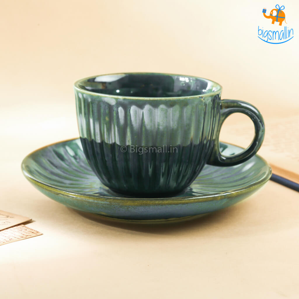 Glazed Ceramic Tea Cup with Saucer