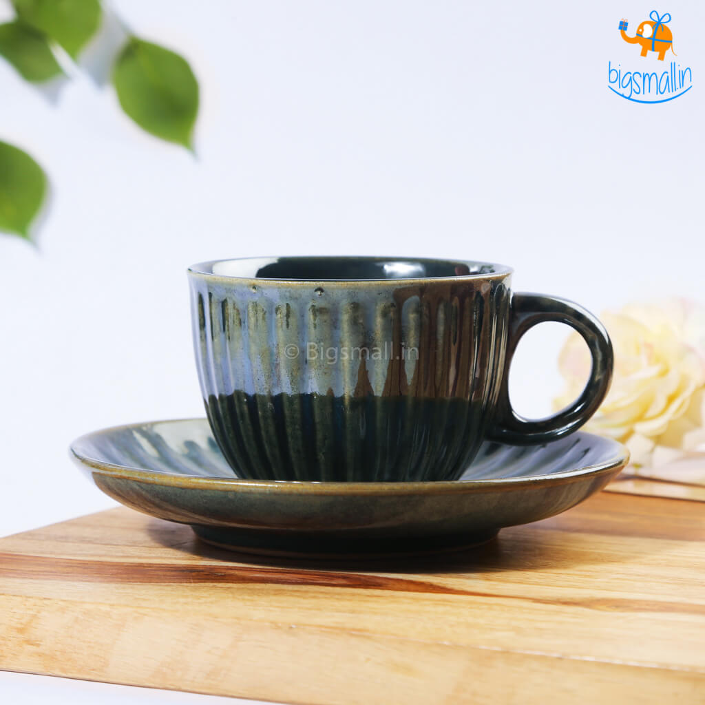 Glazed Ceramic Tea Cup with Saucer