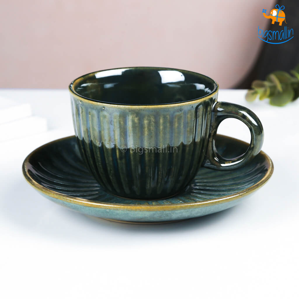 Glazed Ceramic Tea Cup with Saucer