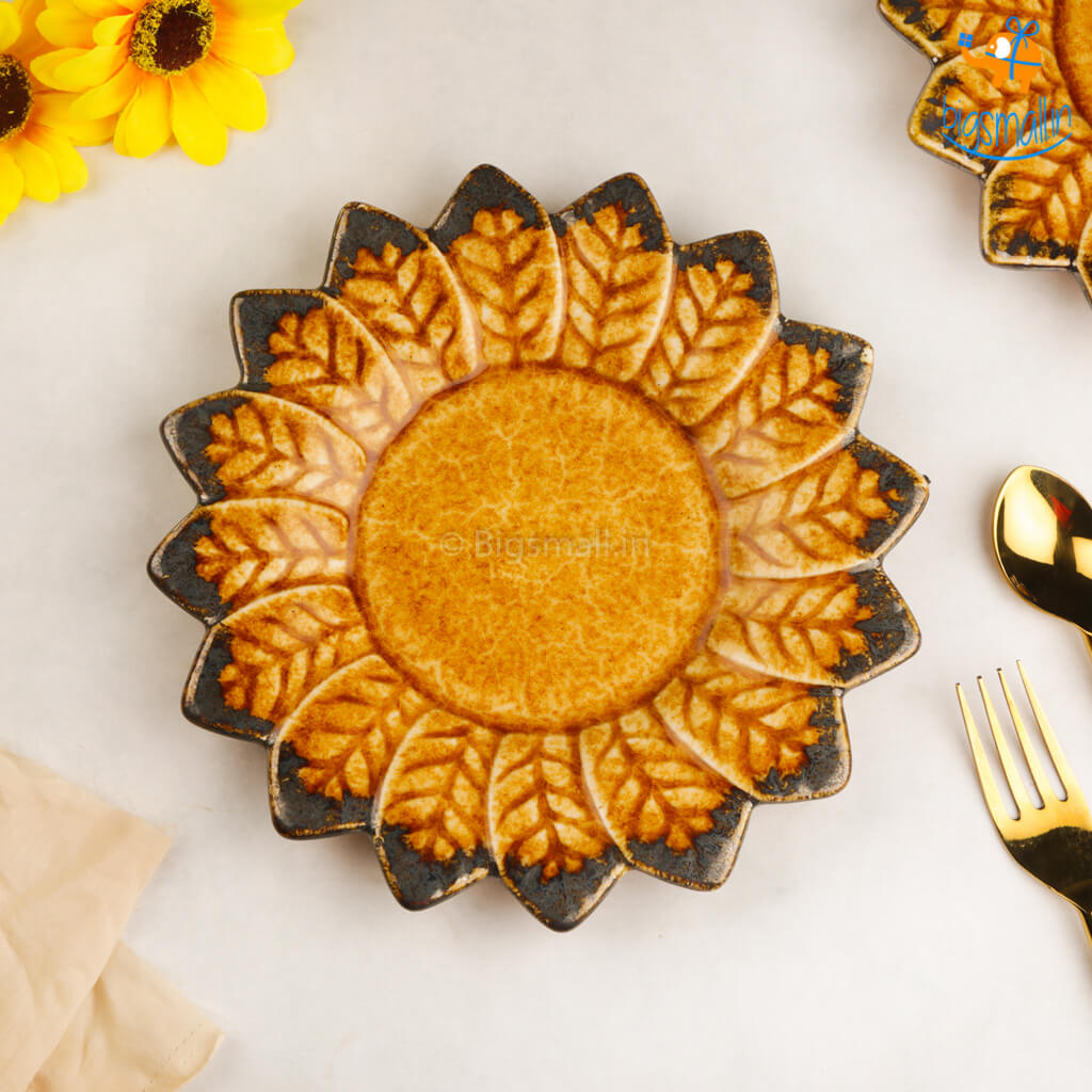 Sunflower Shaped Handmade Ceramic Plate