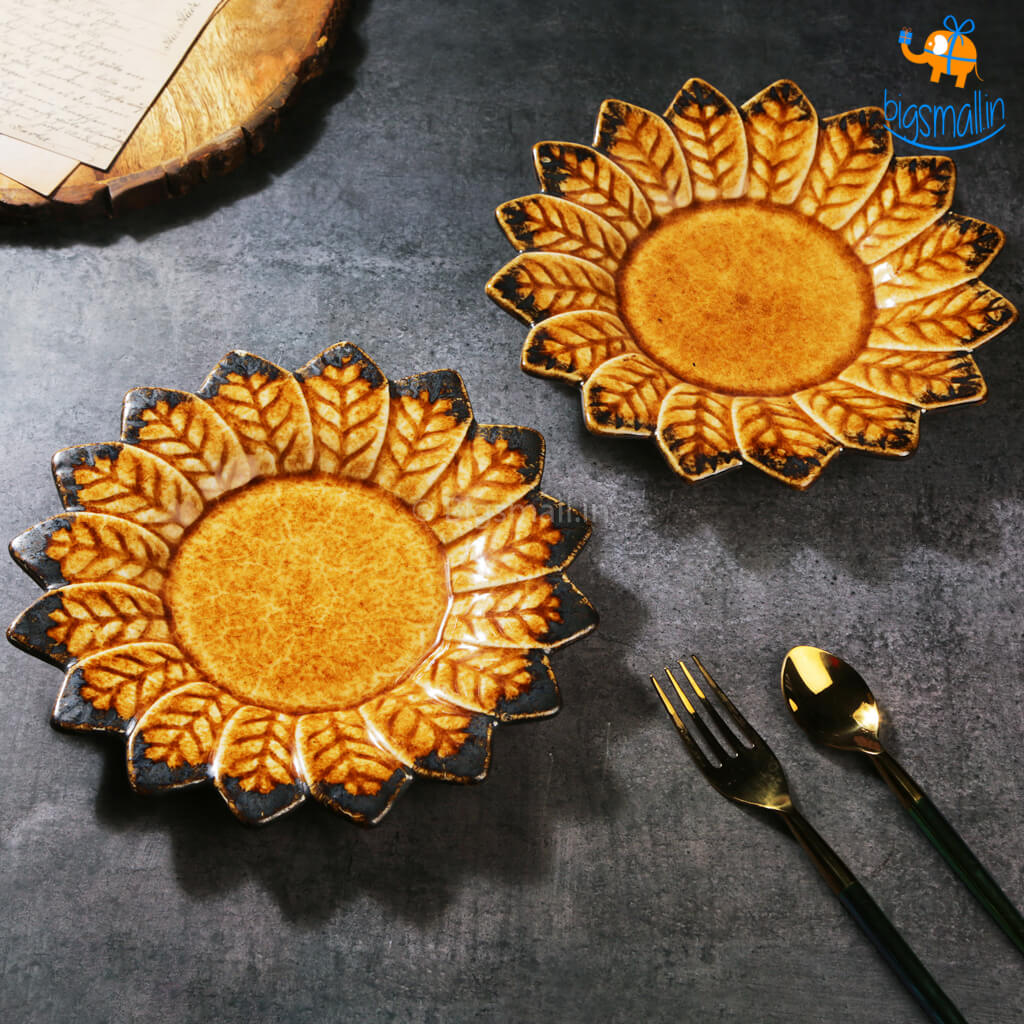 Sunflower Shaped Handmade Ceramic Plate