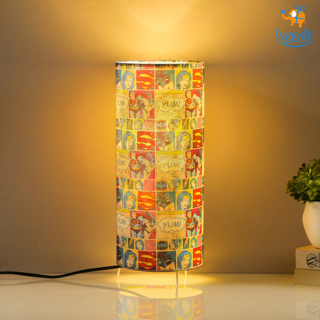 DC Comic Panels Cylindrical Table lamp