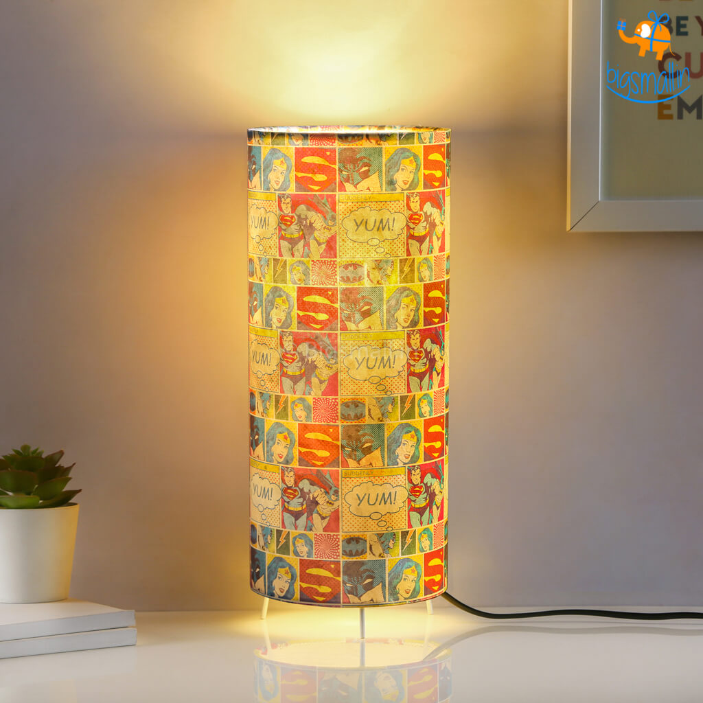 DC Comic Panels Cylindrical Table lamp