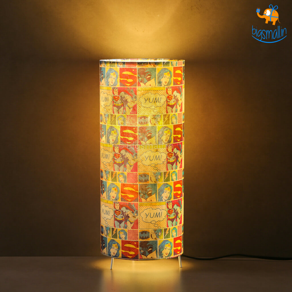 DC Comic Panels Cylindrical Table lamp