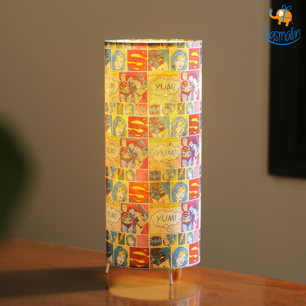 DC Comic Panels Cylindrical Table lamp