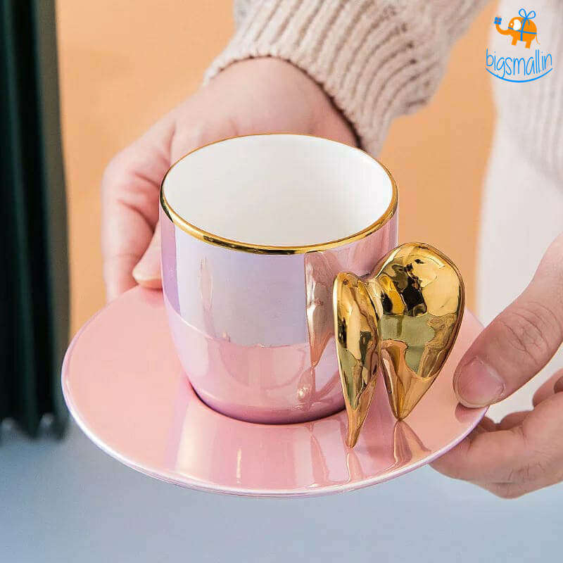 3D Angel Wings Mug with Saucer