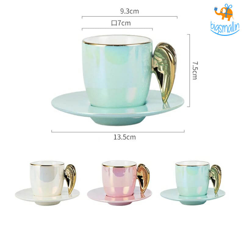 3D Angel Wings Mug with Saucer