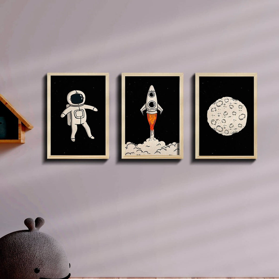 Astronaut Wooden Wall Art - Set of 3