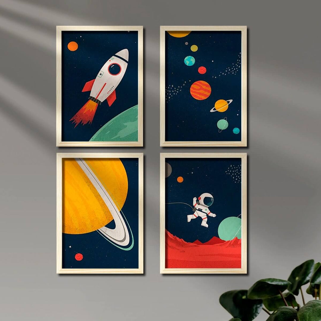 Space Wooden Wall Art - Set of 4