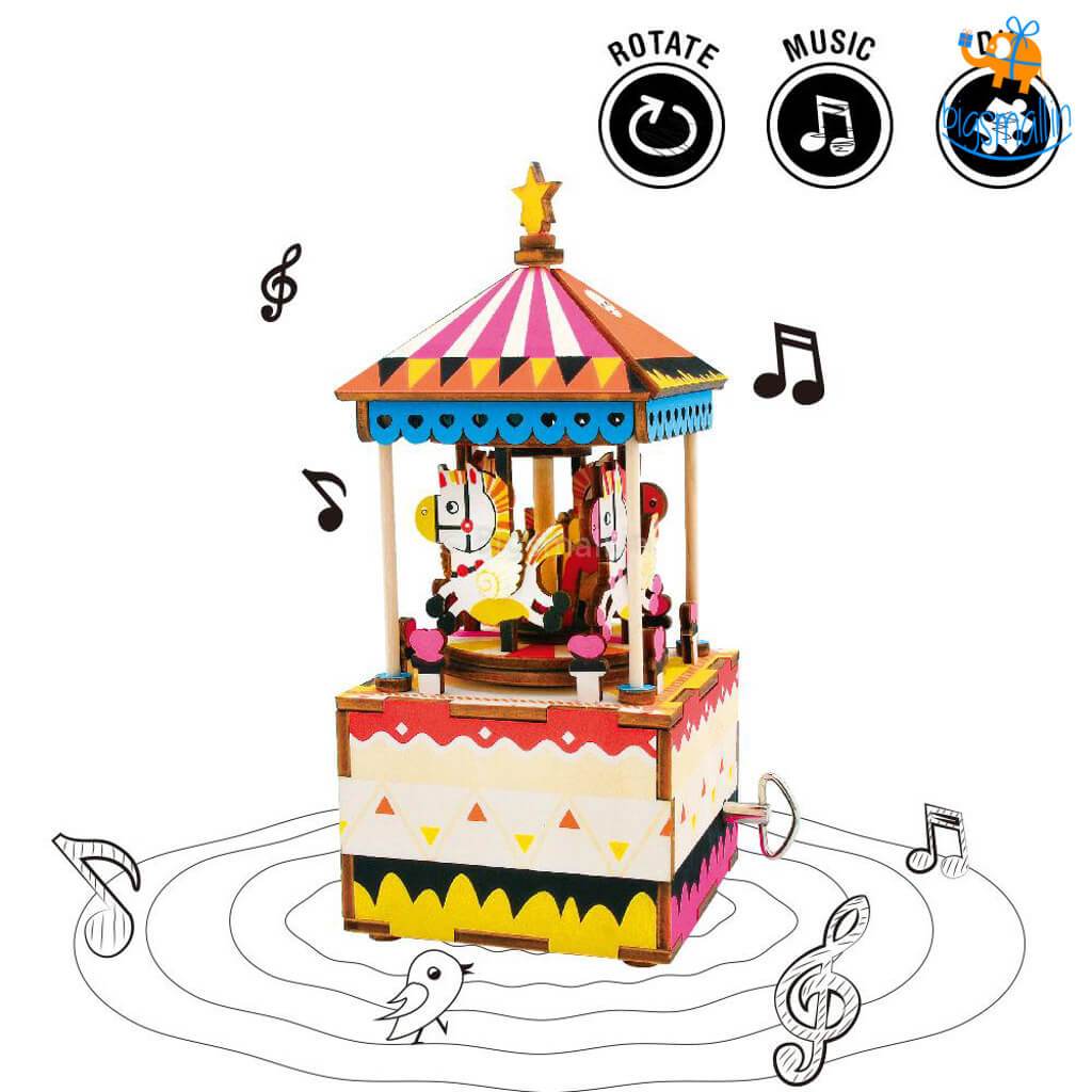 DIY Music Box Wooden Puzzle - Merry-Go-Round - bigsmall.in