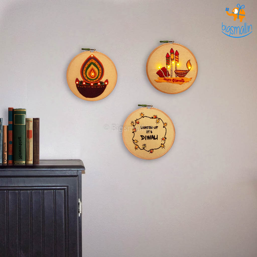 Handmade Diwali LED Embroidery Hoop Art