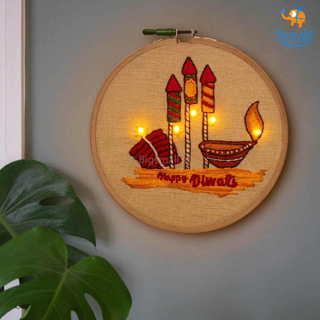 Handmade Diwali LED Embroidery Hoop Art