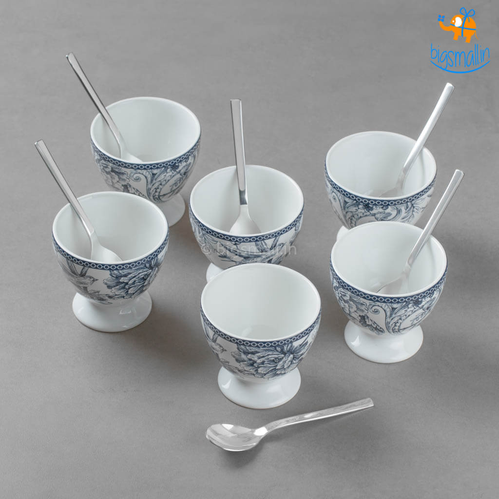 Flora Dessert Cup Set With Spoons - Set of 6