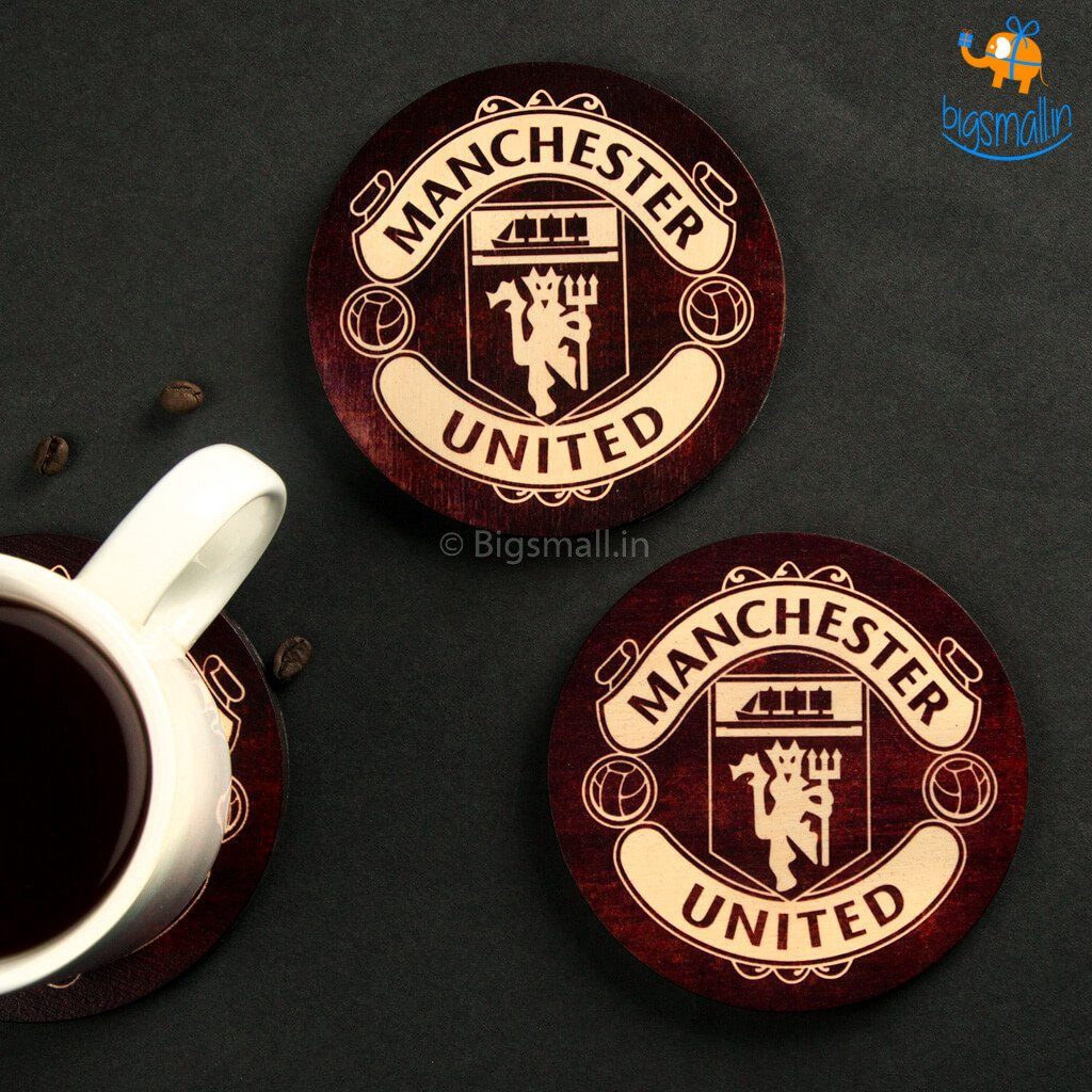 Manchester United Wooden Coasters - Set of 4 - bigsmall.in