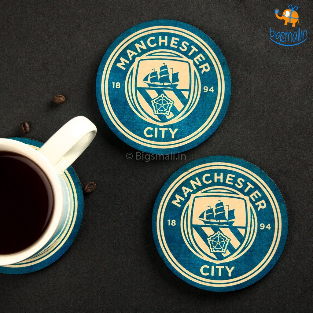 Manchester City Wooden Coasters - Set of 4 - bigsmall.in