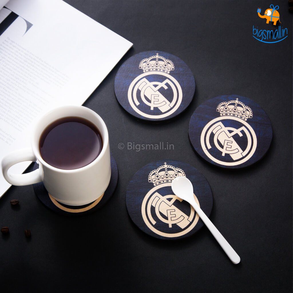 Real Madrid Wooden Coasters - Set of 4 - bigsmall.in