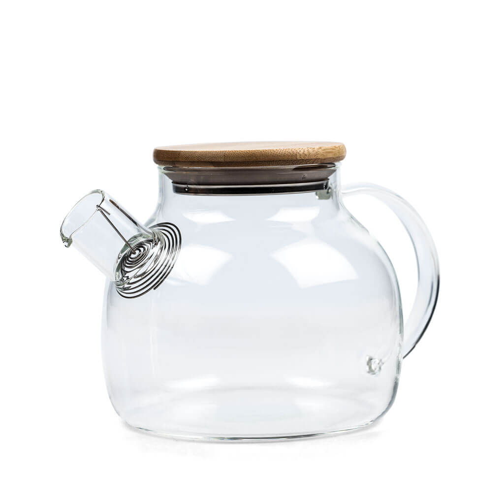 Glass Tea Pot With Wooden Lid - Set of 7