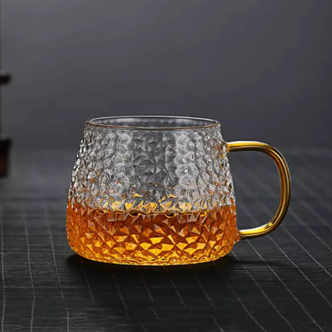 Textured Gold Handle Glass Cup - Set of 2