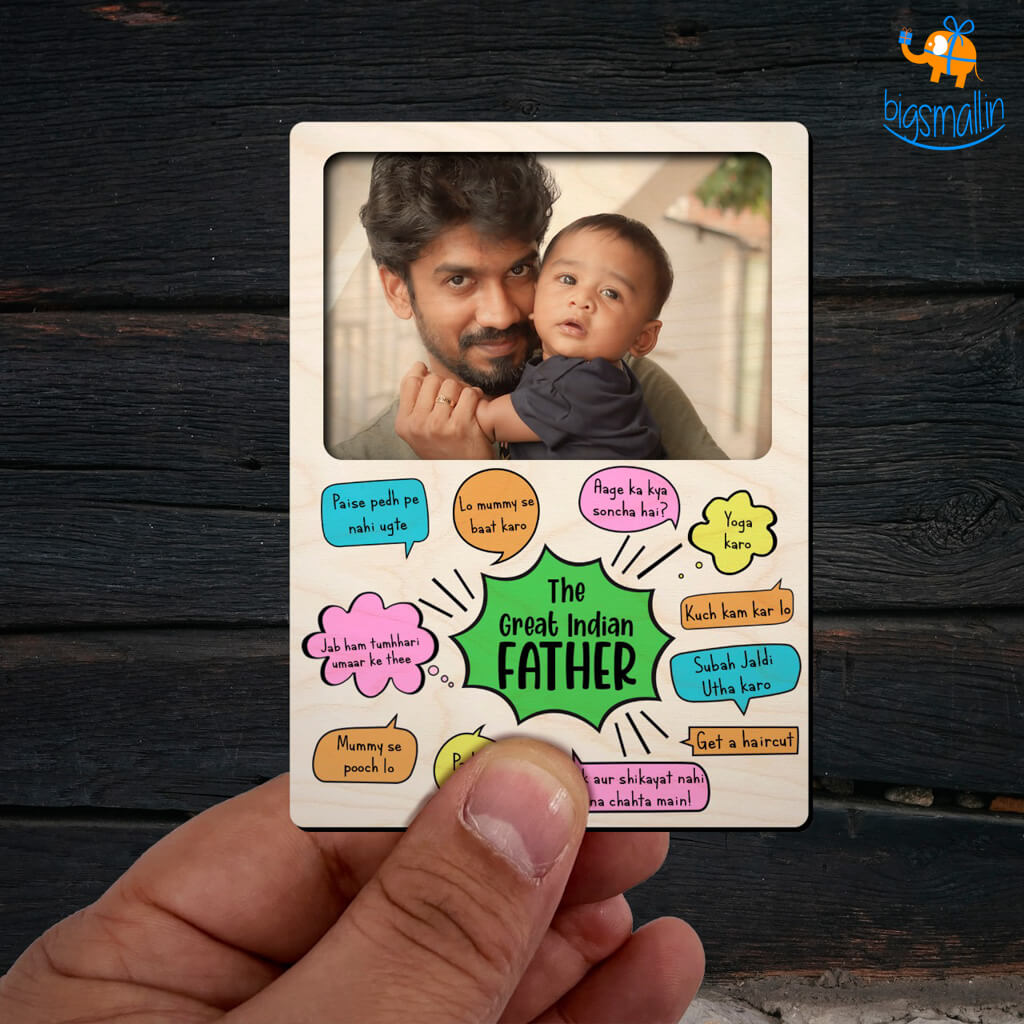 Personalized Great Indian Father Wooden Fridge Magnet