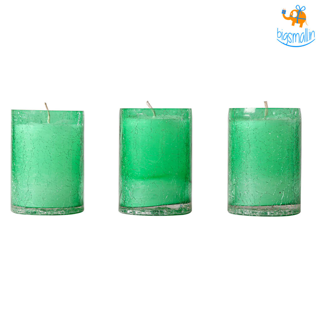 Green Crackle Glass Candle Set