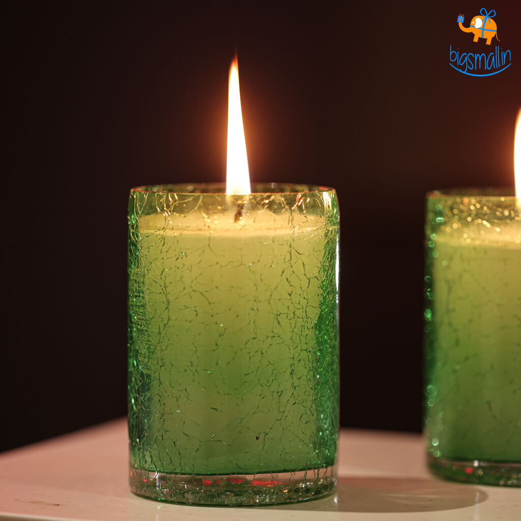 Green Crackle Glass Candle Set