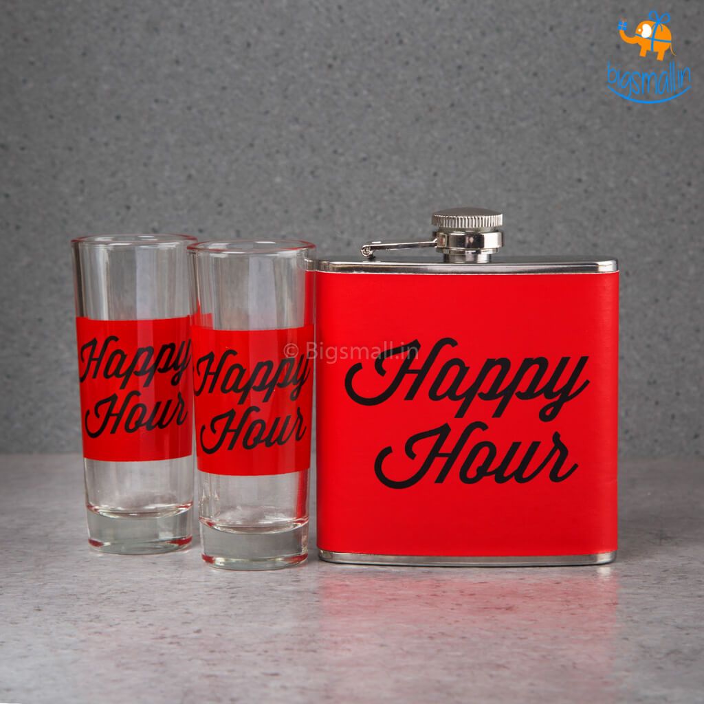 Happy Hour Flask and Shot Glasses Set - bigsmall.in