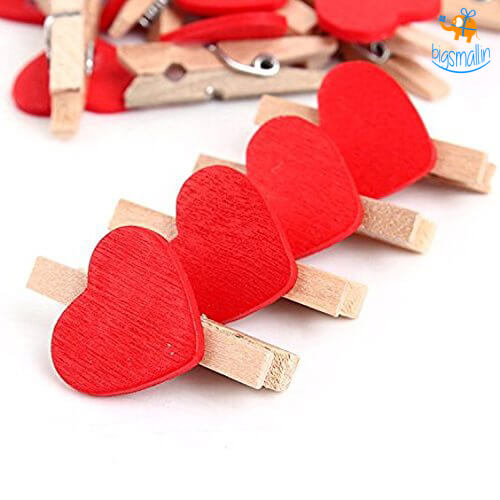 Heart Wooden Paper Clip With String - Set of 10