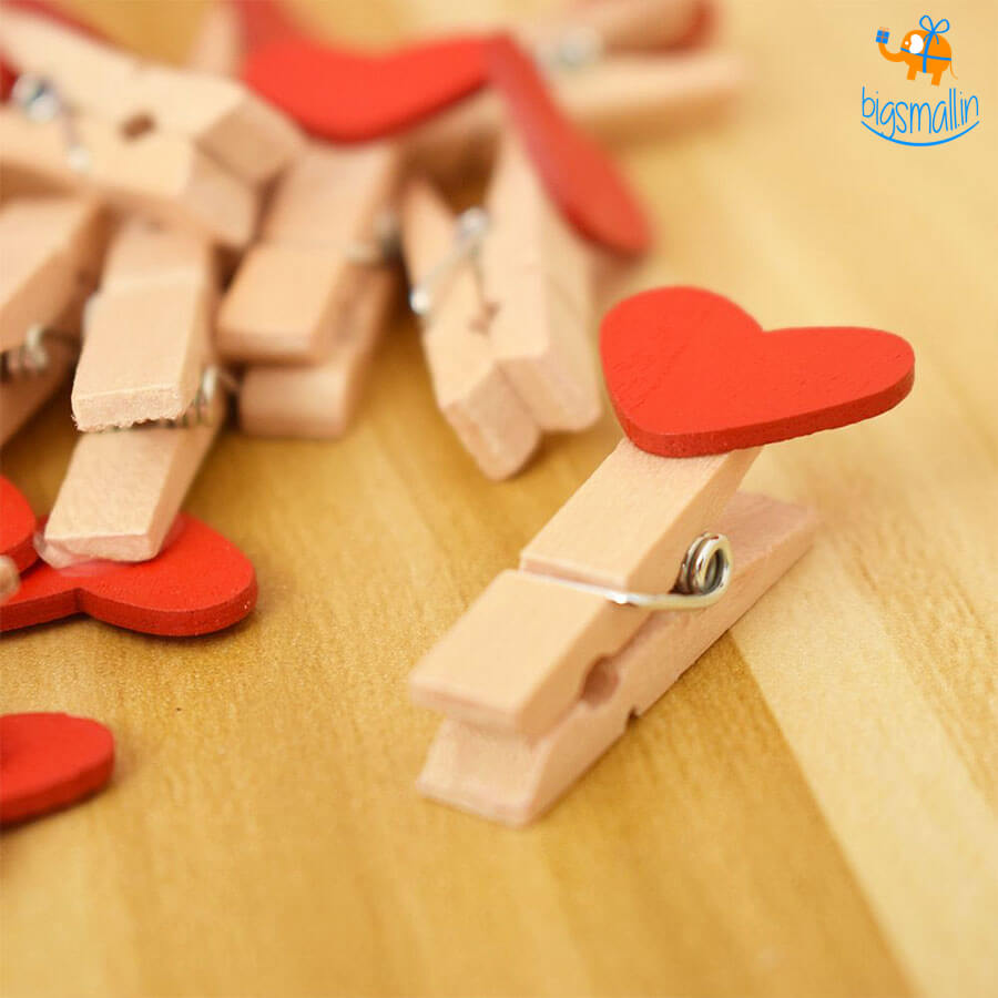 Heart Wooden Paper Clip With String - Set of 10