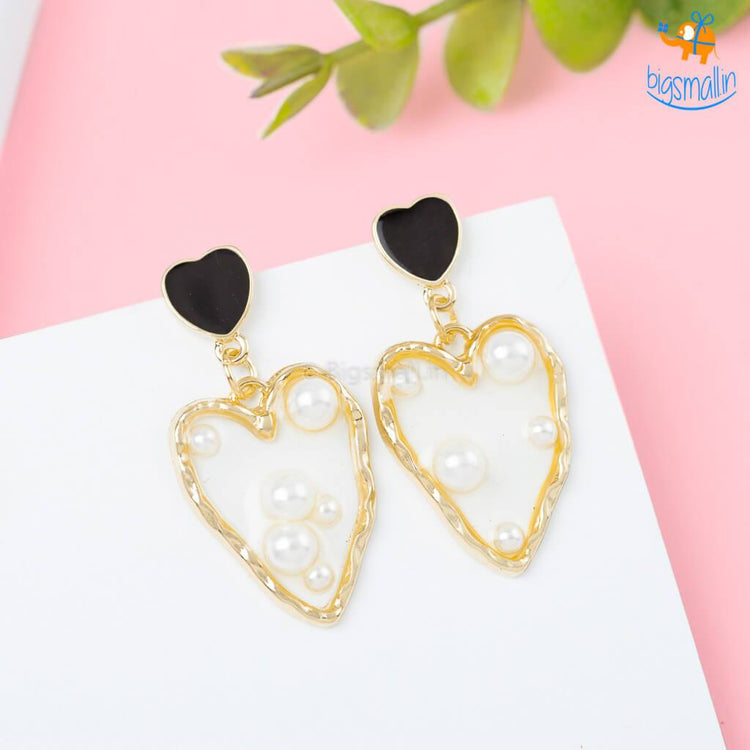 Heart Gold & Pearl Earrings - bigsmall.in