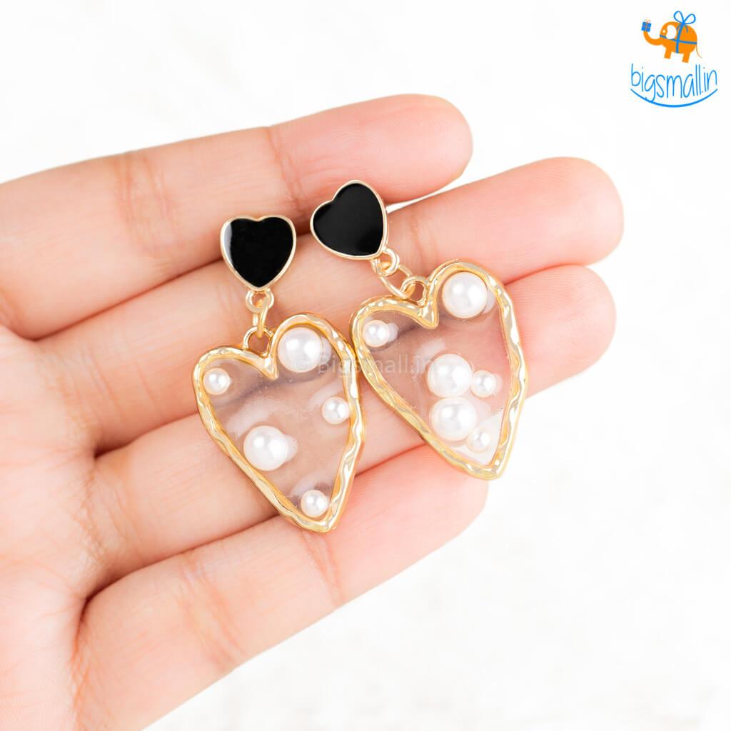 Heart Gold & Pearl Earrings - bigsmall.in