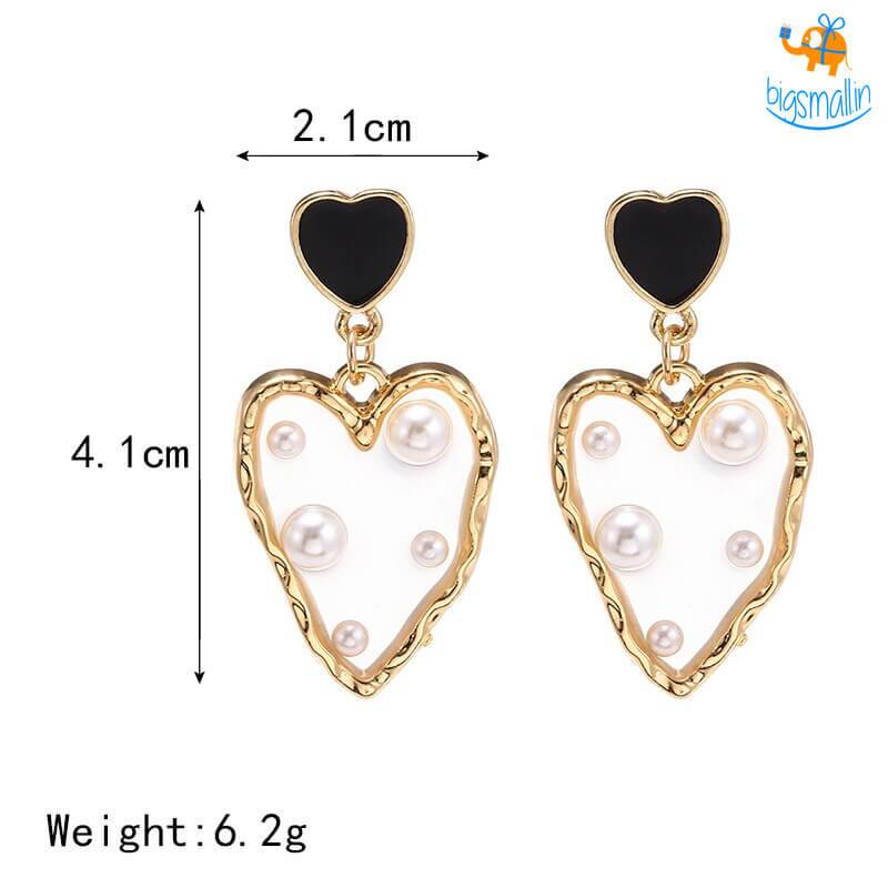 Heart Gold & Pearl Earrings - bigsmall.in