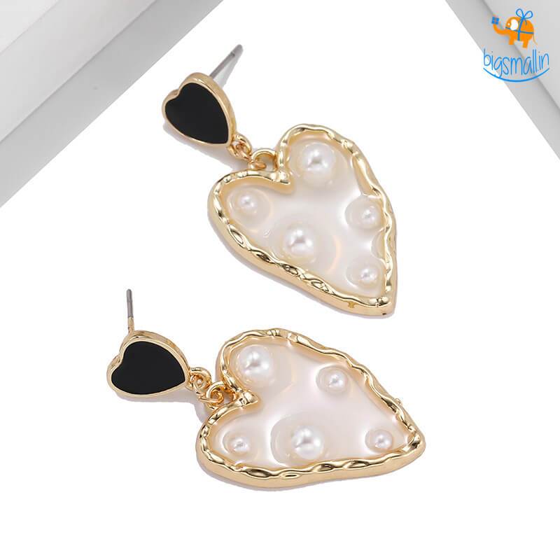 Heart Gold & Pearl Earrings - bigsmall.in