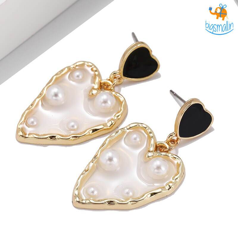 Heart Gold & Pearl Earrings - bigsmall.in