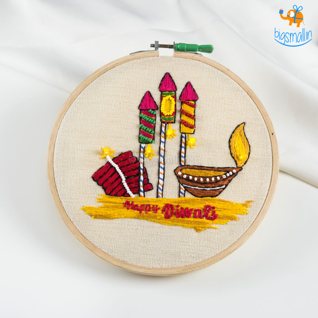 Handmade Diwali LED Embroidery Hoop Art