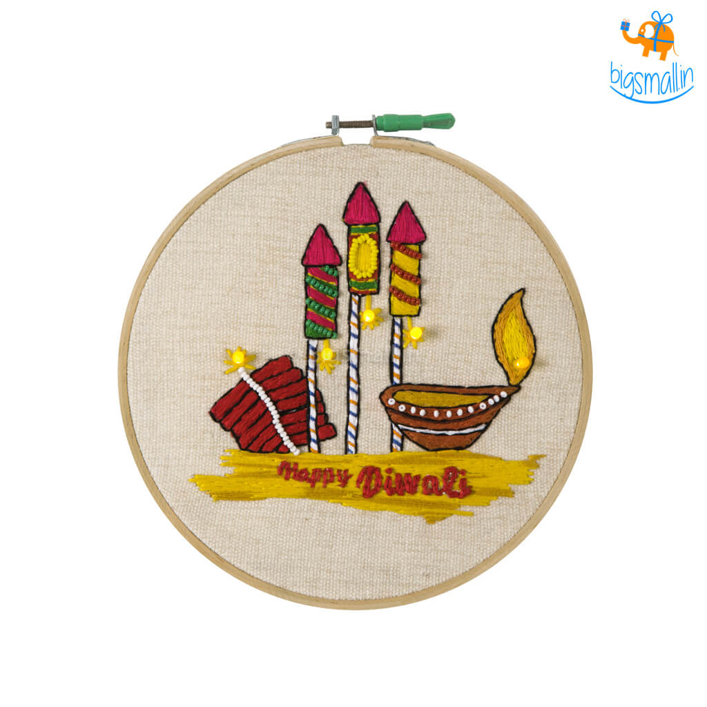 Handmade Diwali LED Embroidery Hoop Art