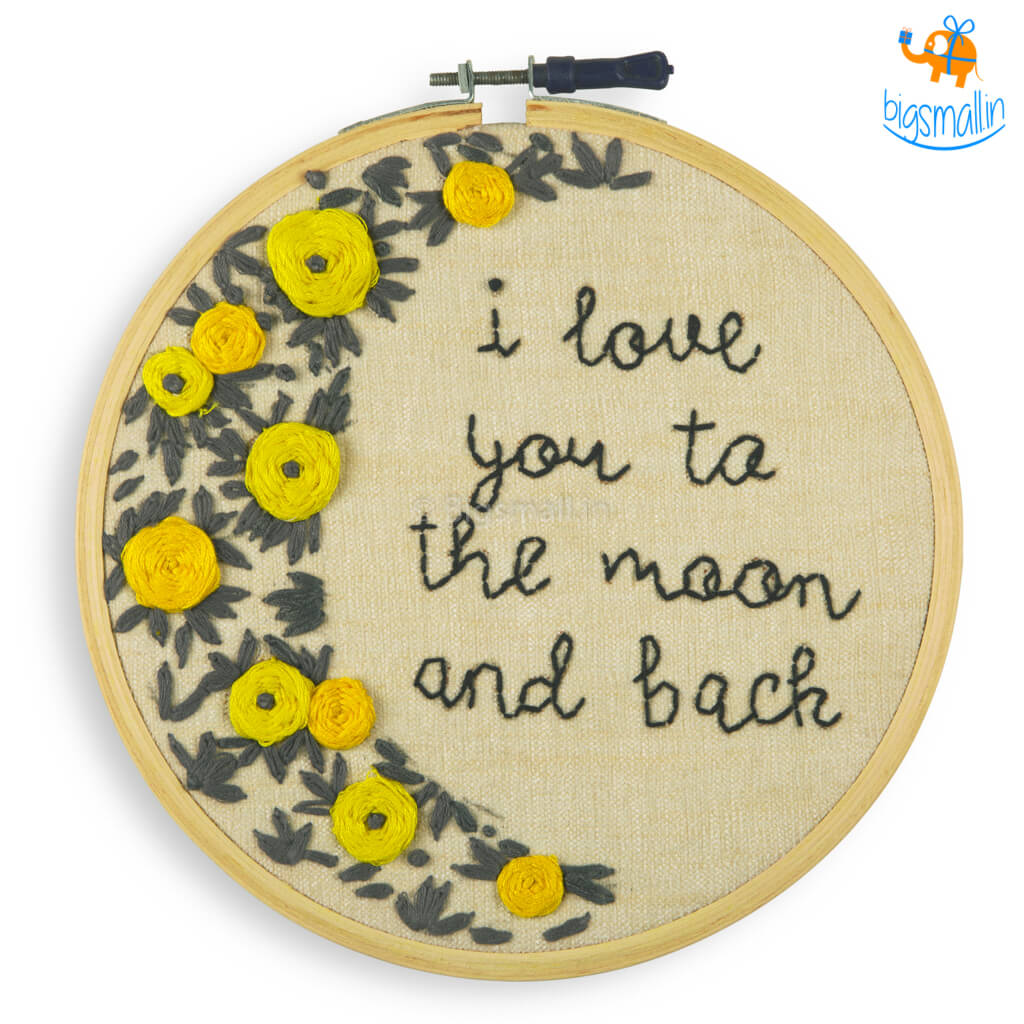 Love You To The Moon Embroidery Hoop Wall Art